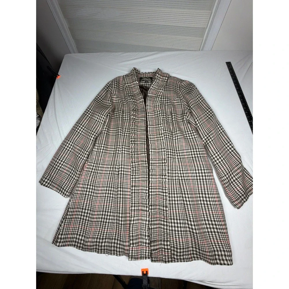 The Fashion Gallery Houndstooth Ruffle Trim Open Front Coat XL Plaid - Picture 10 of 11